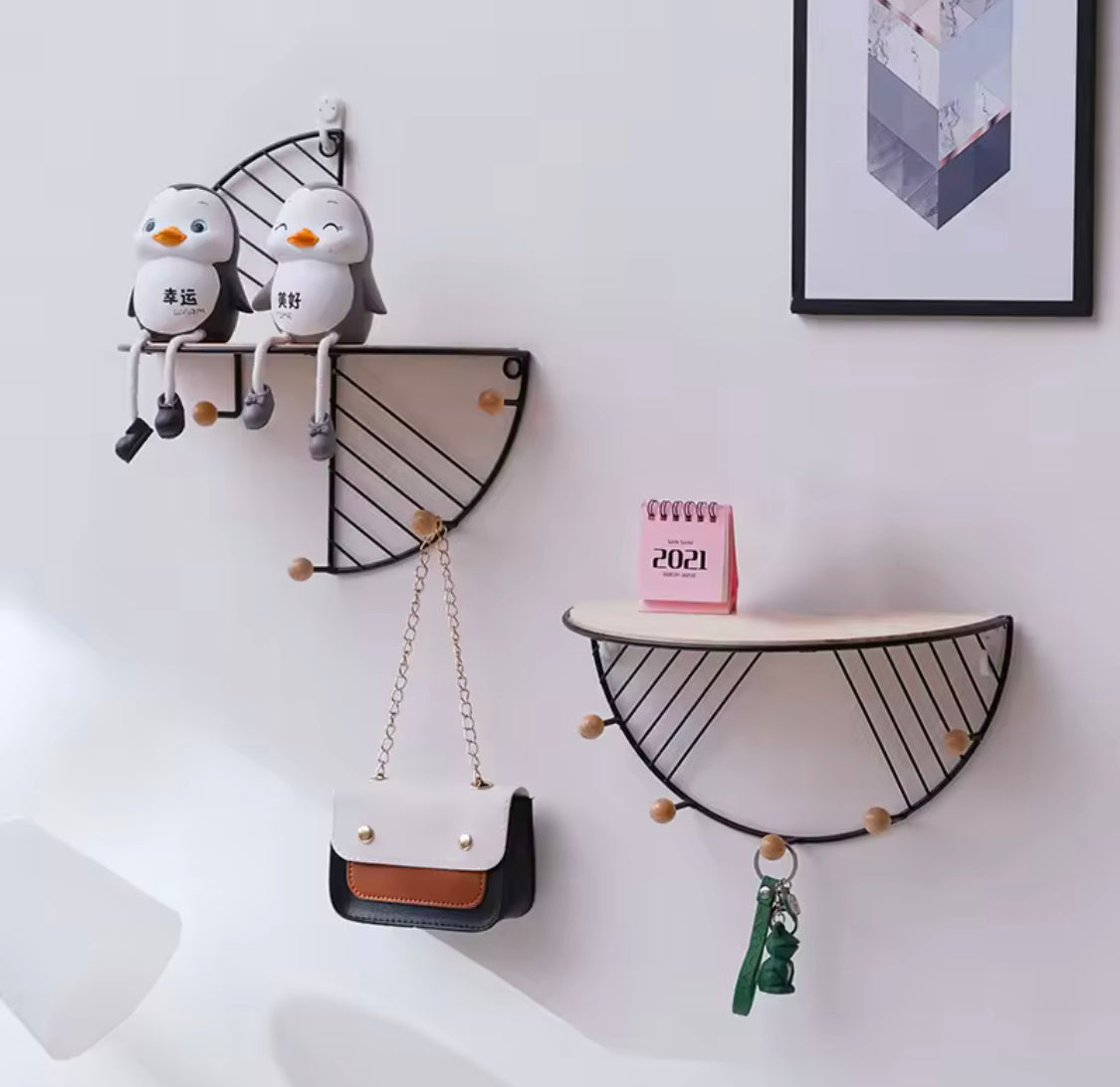 D Shape Wall Mounted Storage Shelf, Creative Wall Mounted Rack, Wall Mounted Iron Wood Floating Shelf, Decorative Hanging Display For Ornaments D Shape Wall Mounted Storage Shelf, Creative Wall Mounted Rack, Wall Mounted Iron Wood Floating Shelf, Decorative Hanging Display For Ornaments